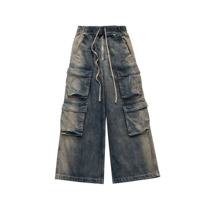 Wide Leg Multi-Pocket Loose Fit Straight Jeans