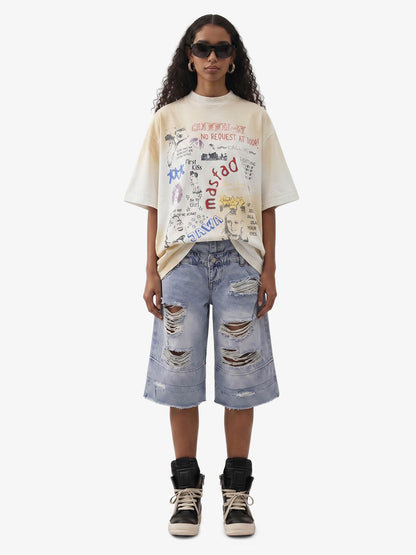 Revelse™  Unisex Cotton Graffiti Print Loose Fit T-Shirt White