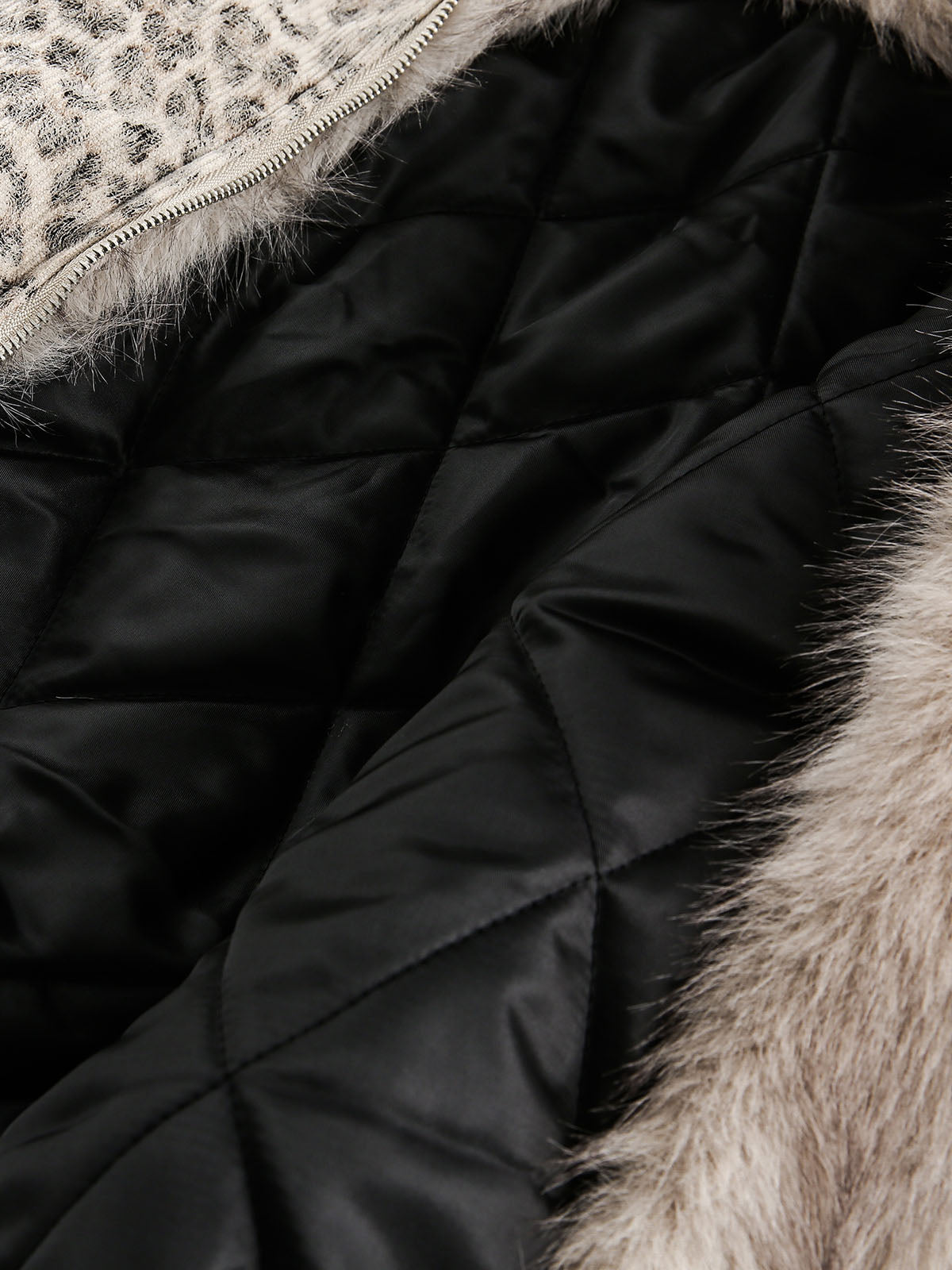 Cheetah Print Hooded Jacket with Faux Mink Fur Trim