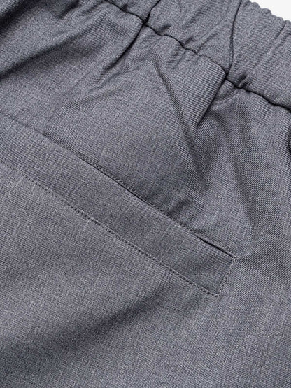 Full view of smart casual grey tailored shorts with clean tailored finish