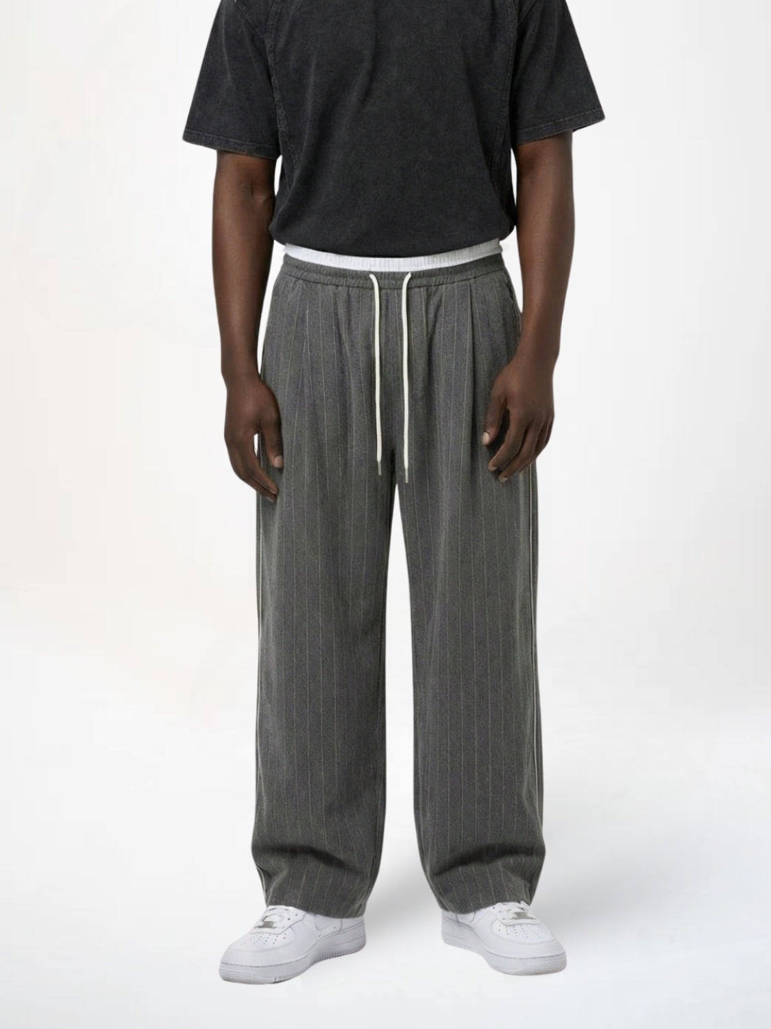 Striped Polyester Tracksuit Set Dark Grey