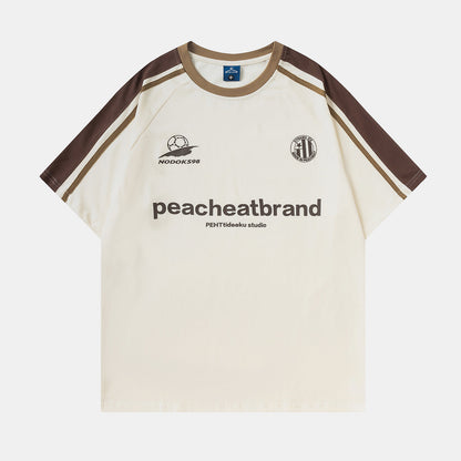 Peach Heat™ "Grand Prix" Oversized Racing Tee - Retro Color-Block Motorsports Graphic T-Shirt