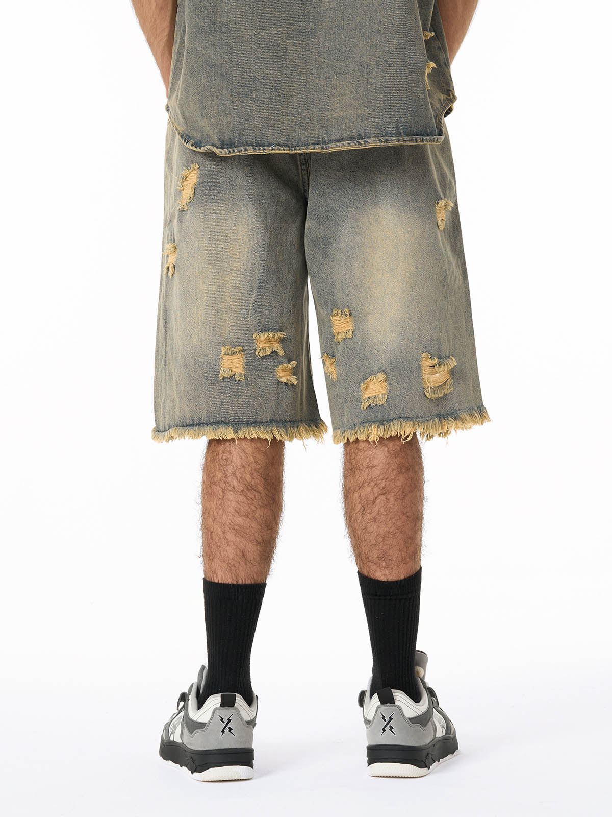 Men's Ripped Distressed Denim Jacket and Pants Set