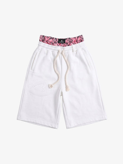 Double Waist Jogger Shorts in Heathered Cotton Blend