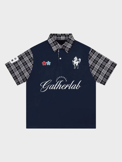 Plaid Sleeve Cotton Polo Shirt