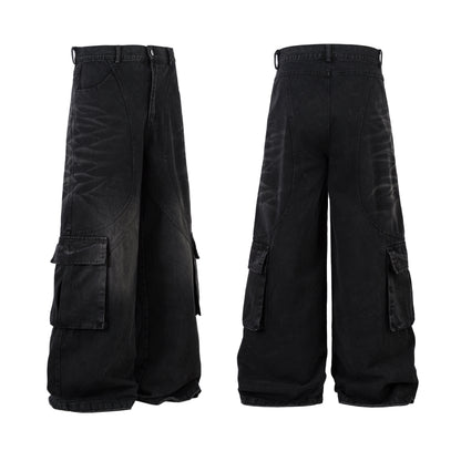 Distressed Washed Multi-Pocket Denim Jeans