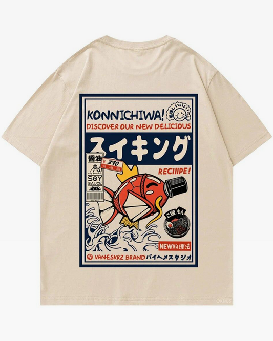 Oversized cotton shirt with Japanese graphic design shown from the front