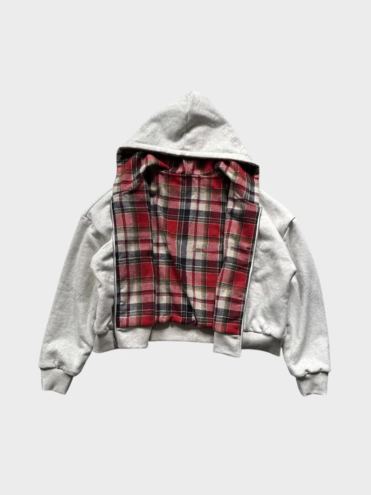 Checkered Hooded Zip-Up Hoodie