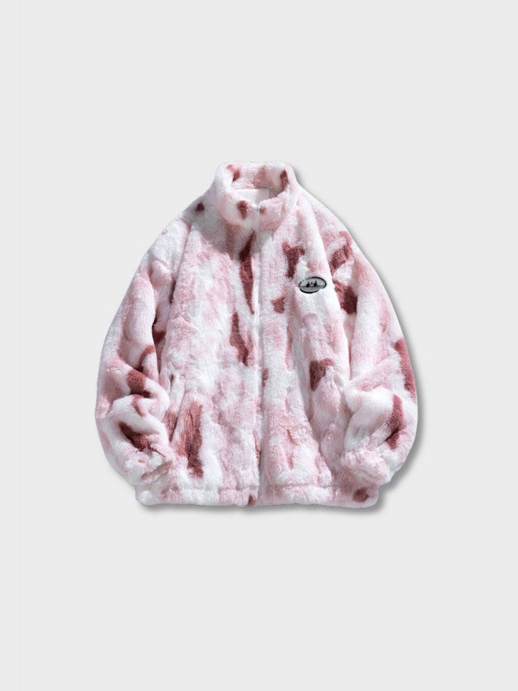 Loose Fit Plush Fleece Jacket With Stand Collar