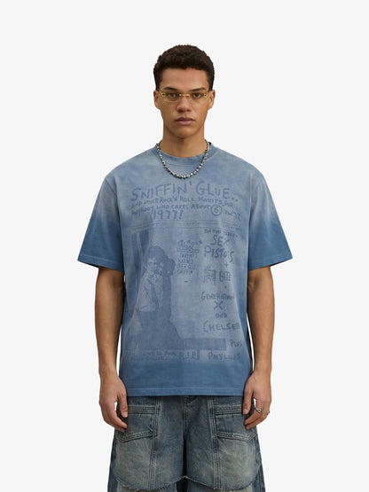 Washed Graphic Cotton T-Shirt Relaxed Fit Vintage Style