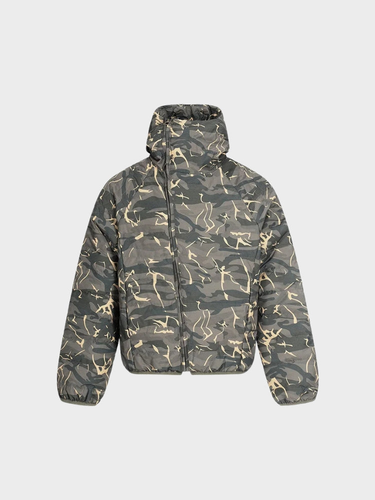 Camouflage Insulated Quilted Jacket With Side Zipper