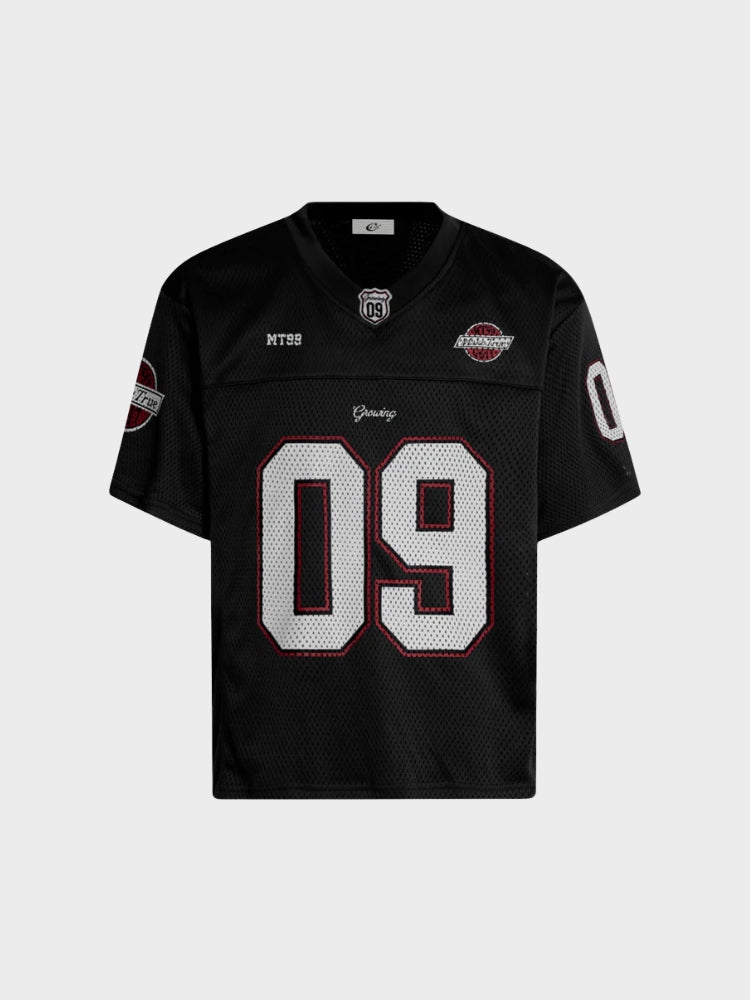 Mesh Varsity Short-Sleeve Sports Jersey with Oversized Numeral