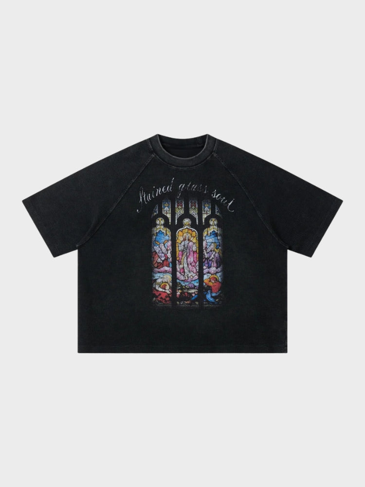 Waffle Knit Graphic Print Relaxed T-Shirt