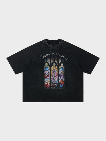 Waffle Knit Graphic Print Relaxed T-Shirt