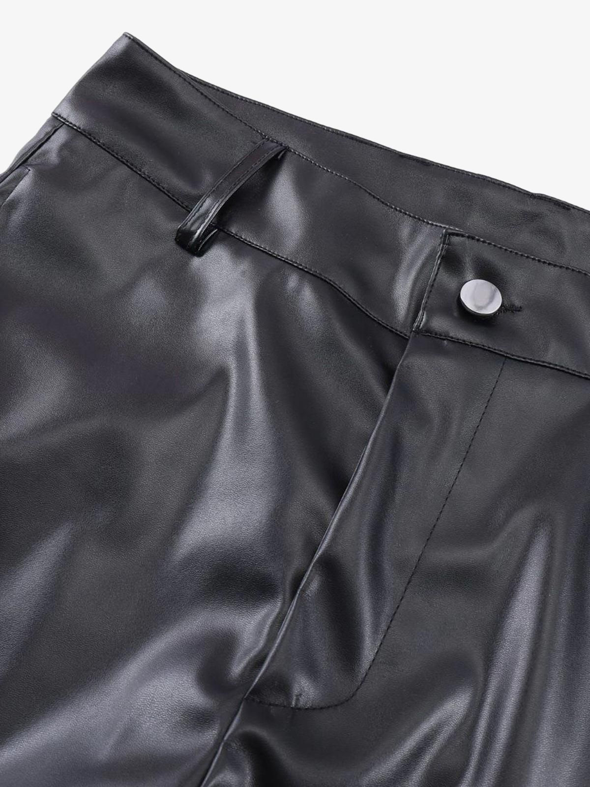 Punk Style Pleated Faux Leather Pants