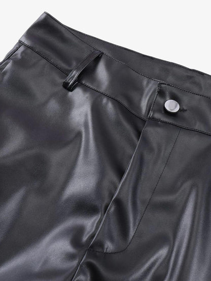 Punk Style Pleated Faux Leather Pants