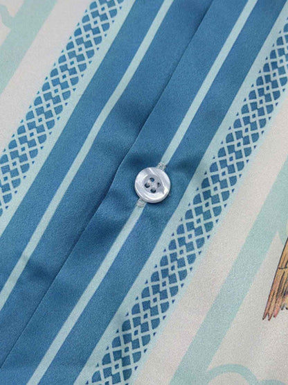 Revelse™  Silky Camp Collar Boxy Shirt Porcelain Floral Print