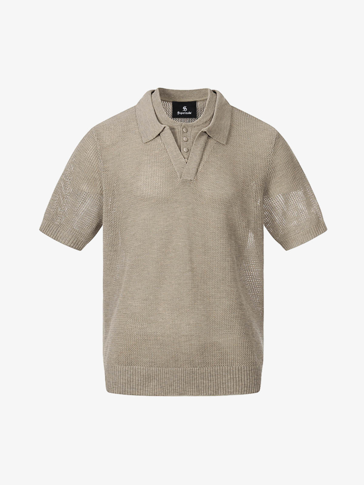 Revelse™  Layered Hollow-Out Mesh Knit Polo Shirt