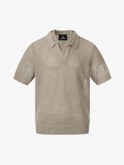 Revelse™  Layered Hollow-Out Mesh Knit Polo Shirt