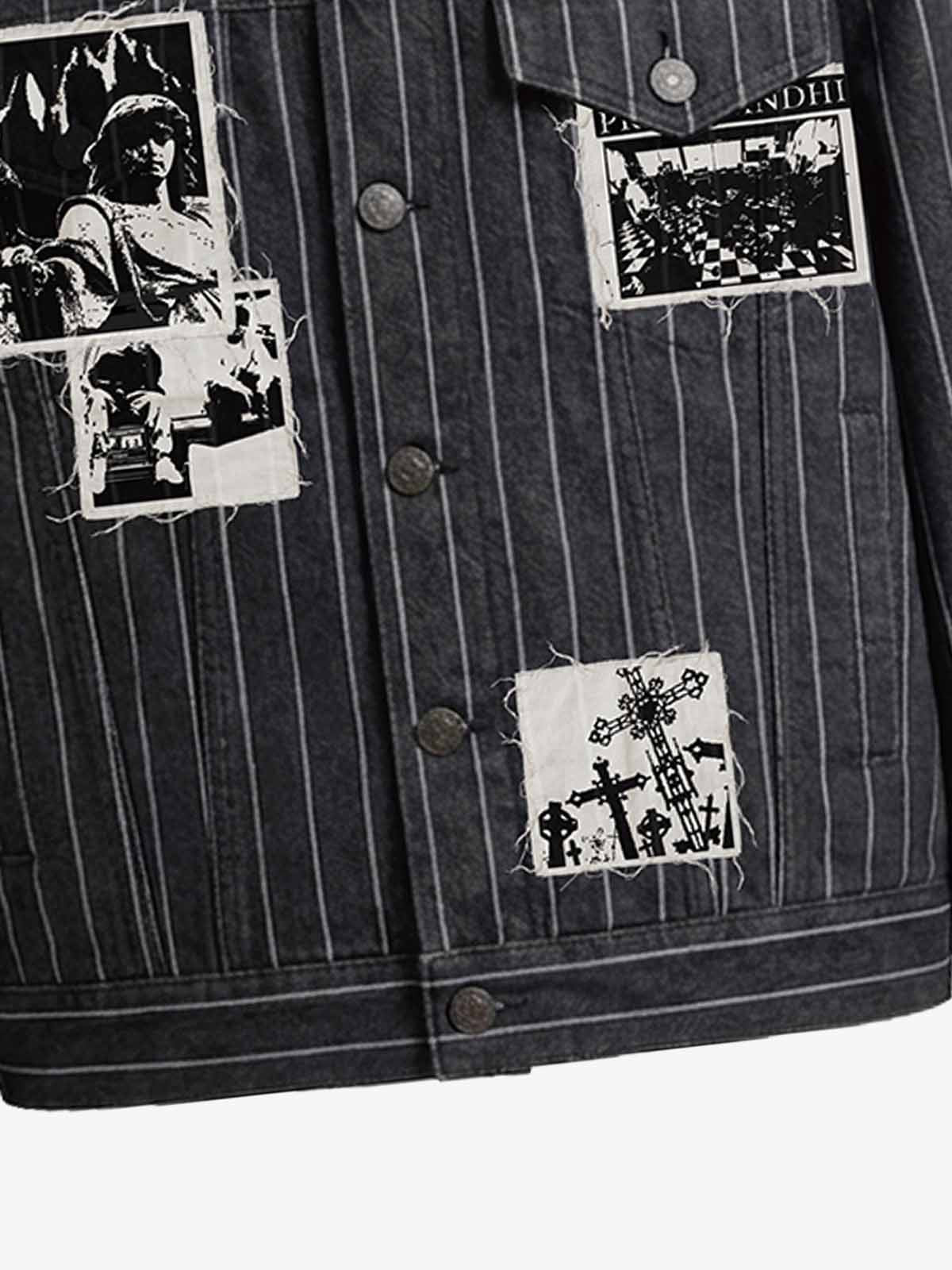 Vintage Pinstripe Patchwork Baggy Denim Set