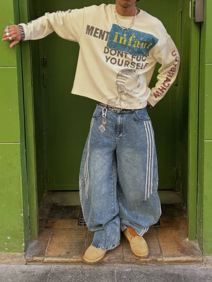 Oversized Waffle Knit Cotton Long-Sleeve Top Apricot