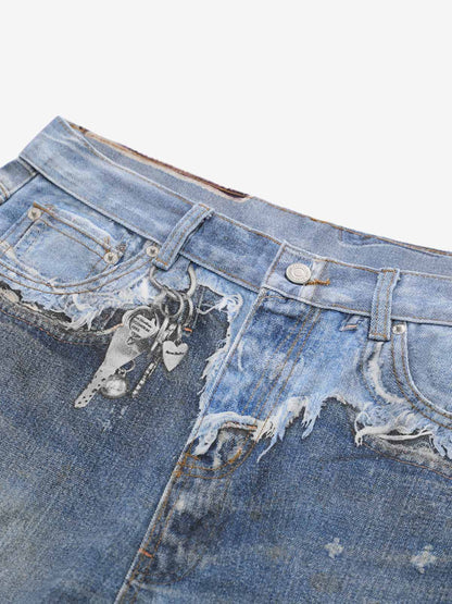 Revelse™  Deconstructed Distressed Denim Shorts Blue