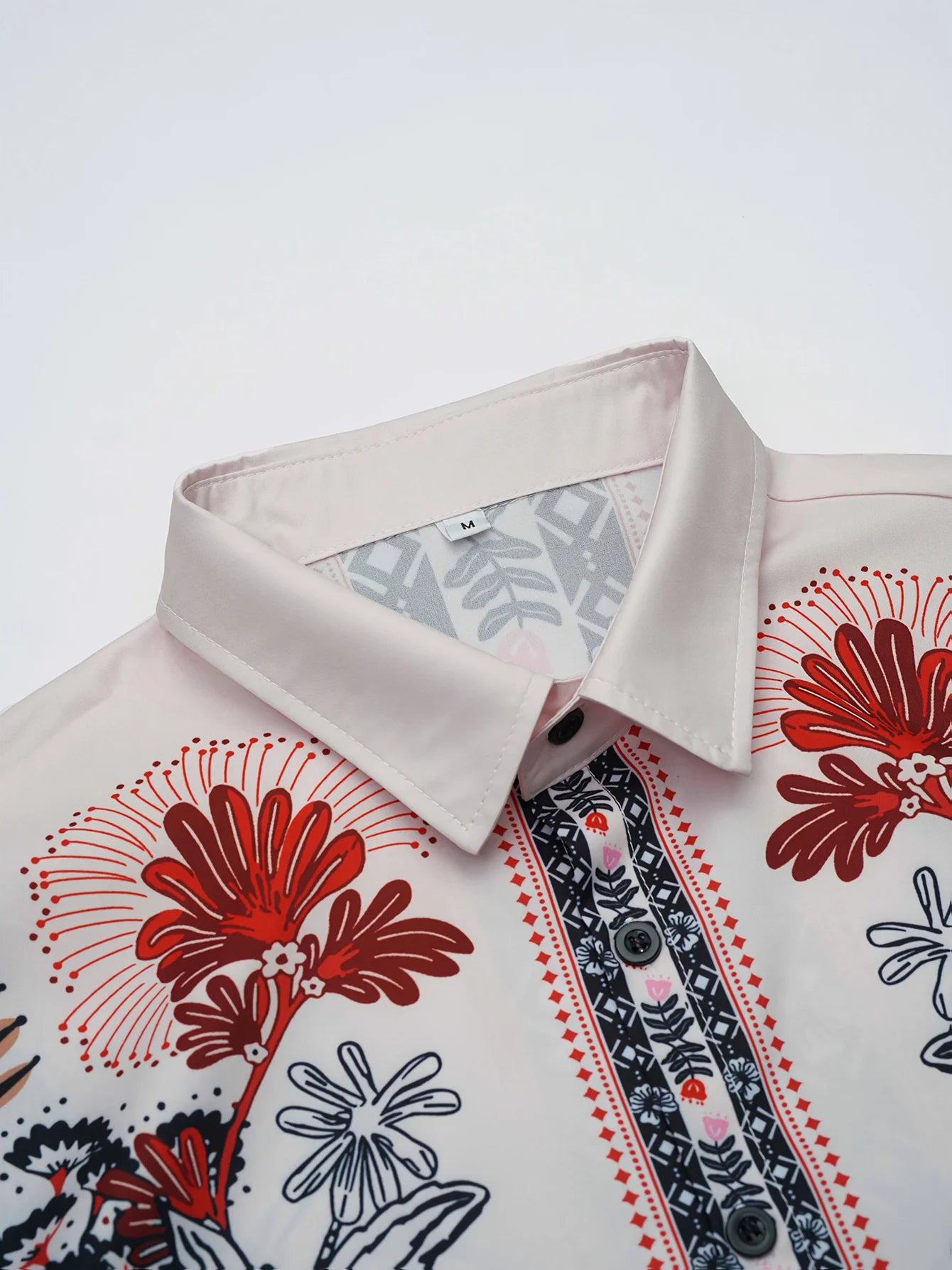Ethnic Pattern Boxy Fit Short Sleeve Shirt White