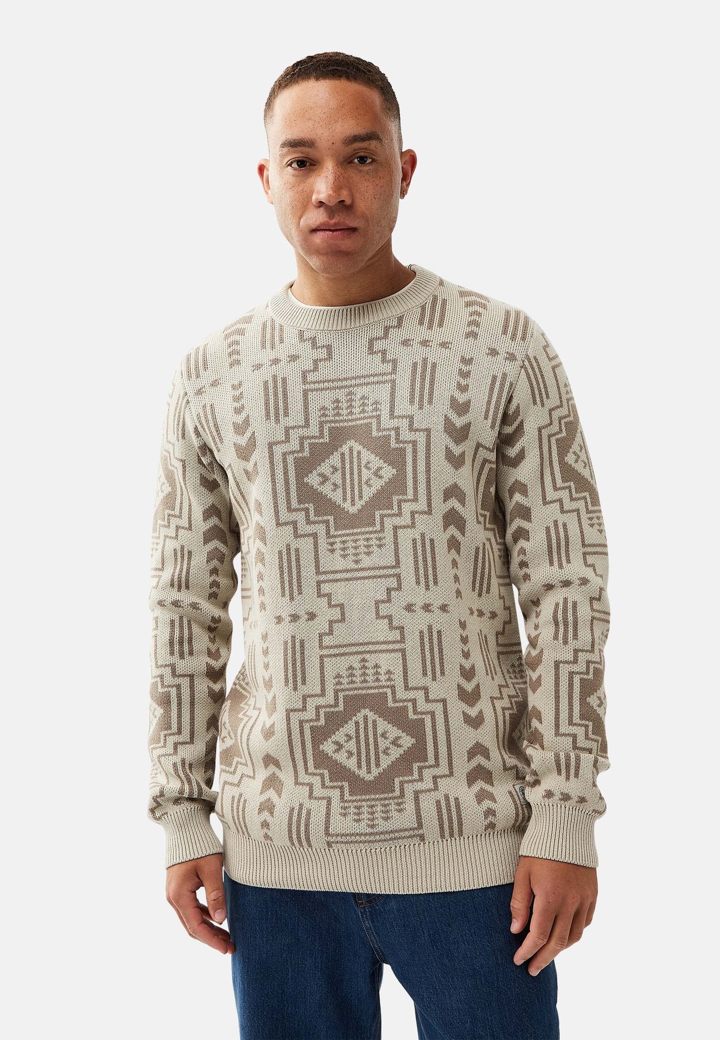 Organic Cotton Knit Crew Neck Sweater Stone Grey