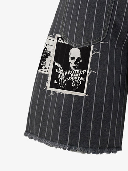 Vintage Pinstripe Patchwork Baggy Denim Set