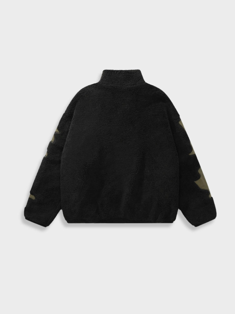 Unisex Fleece Zip Front Jacket Bone Print Black White