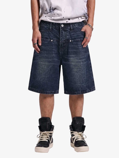 Revelse™ Wide Leg Washed Denim Shorts Blue