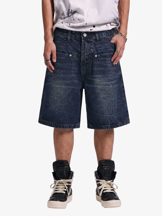 Revelse™ Wide Leg Washed Denim Shorts Blue