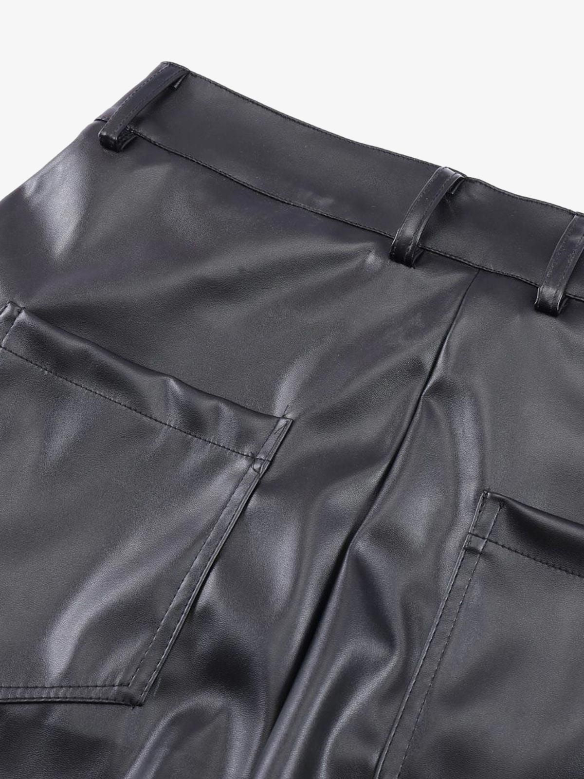 Punk Style Pleated Faux Leather Pants