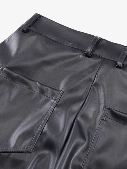 Punk Style Pleated Faux Leather Pants