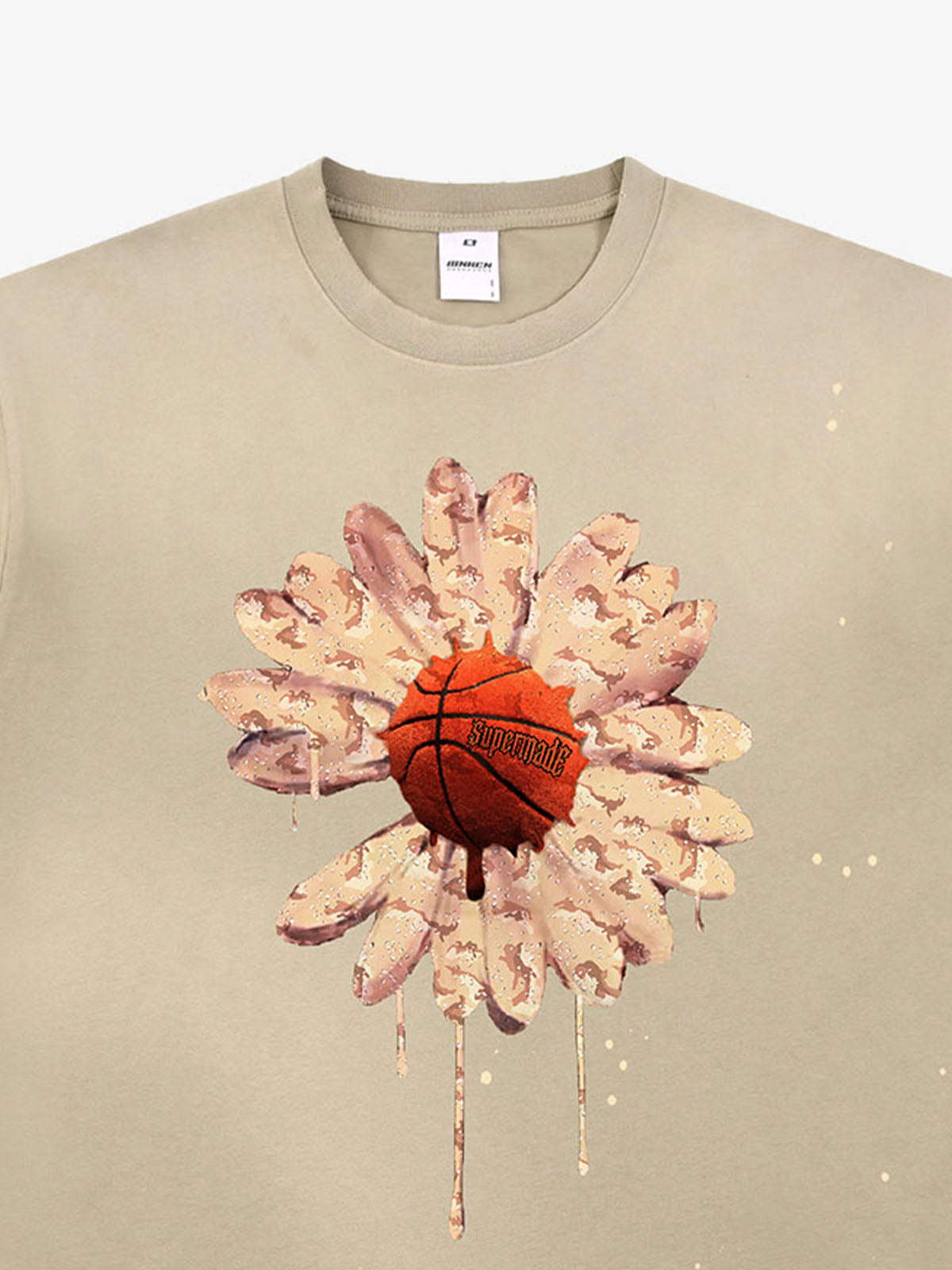 Floral Ink Splatter Graphic Basketball T-Shirt