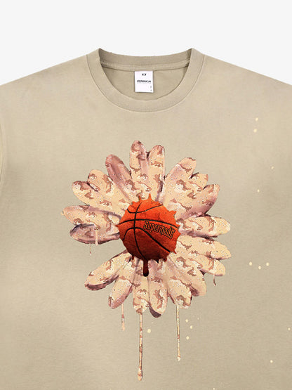 Floral Ink Splatter Graphic Basketball T-Shirt
