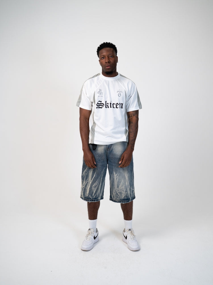 Men's Distressed Denim Relaxed Fit Jorts Blue