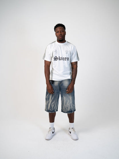 Men's Distressed Denim Relaxed Fit Jorts Blue