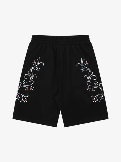 Revelse™  Rhinestone Graphic Jersey Knit Shorts