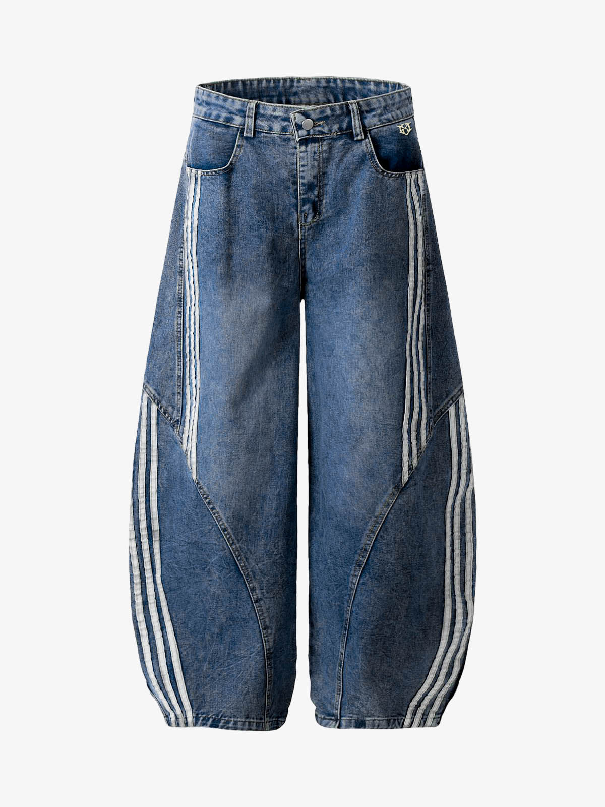 Contrast Stitching Barrel Leg Denim Jeans