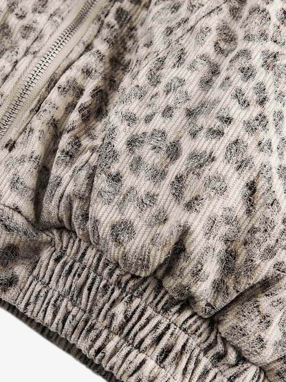Cheetah Print Hooded Jacket with Faux Mink Fur Trim
