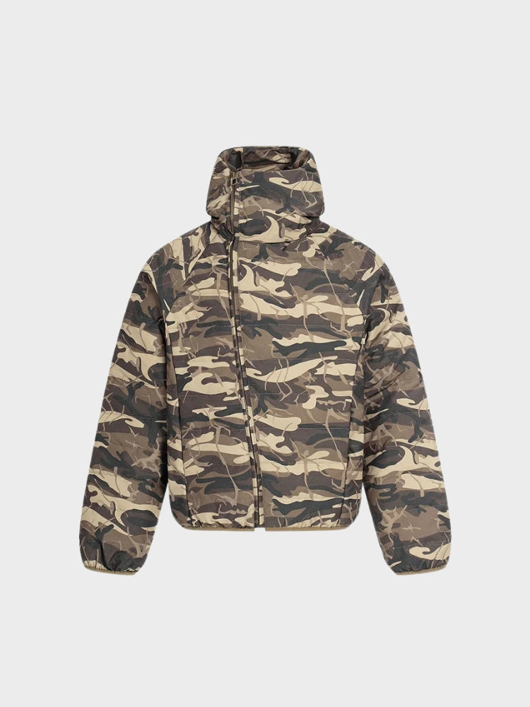 Camouflage Insulated Quilted Jacket With Side Zipper