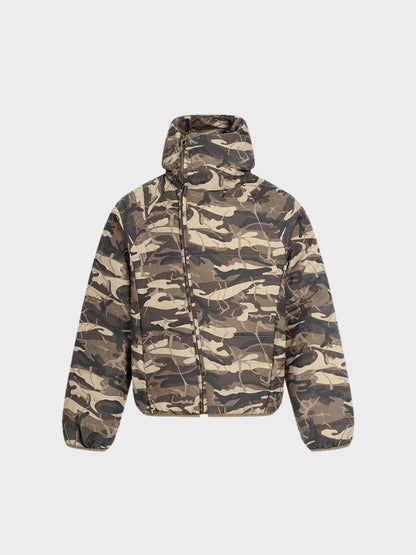Camouflage Insulated Quilted Jacket With Side Zipper