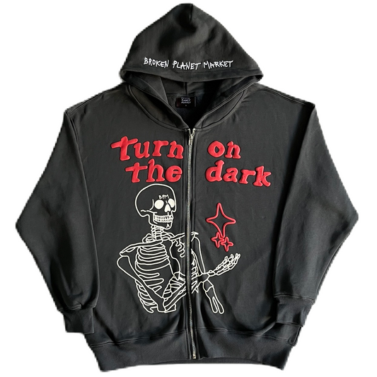 Turn On The Dark Hoodie with Skeleton Graphic Design