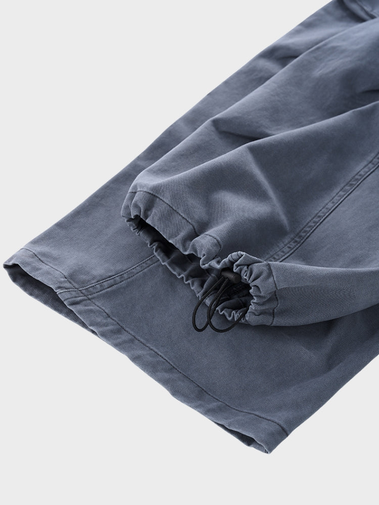 Oversized Wrinkled Cargo Denim Pants Elastic Waist