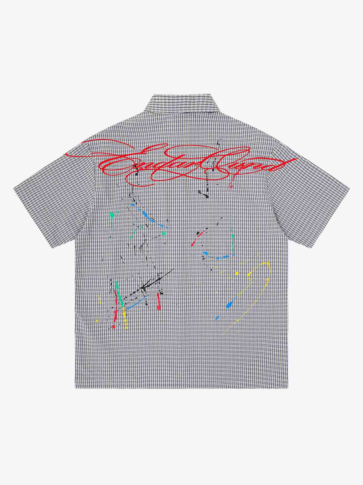 Men's checked cotton blend shirt with embroidery, back view