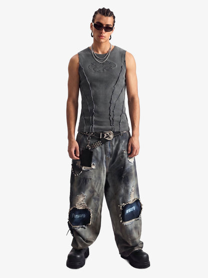 Revelse™  Ribbed Cotton-Blend Knit Vest Raw-Edge Seams