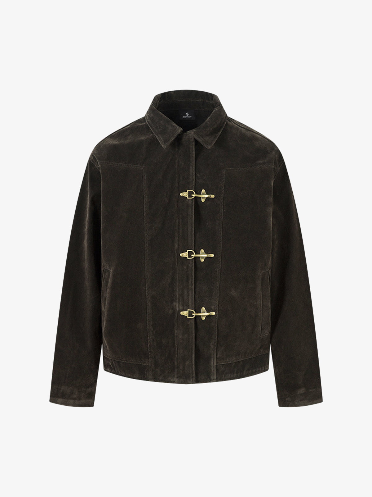Retro Suede Bomber Jacket with Metal Button Lapel