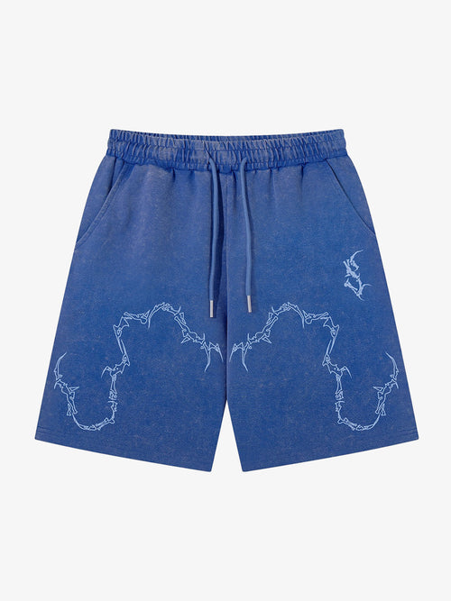Front view of washed sweat shorts in a relaxed streetwear style