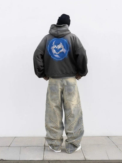 Unisex Loose-Fit Distressed Washed Denim Jeans Gray